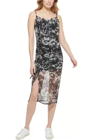 DKNY JEANS Women Printed Dresses - Women's Printed Mesh Side-Ruched Dress