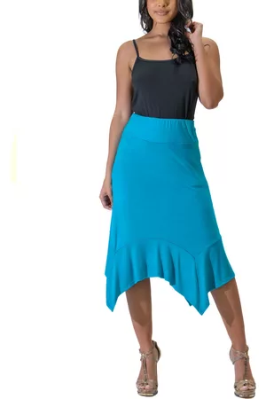 24Seven Comfort Apparel Solid Color Knee Length Elastic Waist Handkerchief Skirt