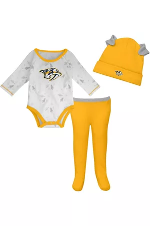 Outerstuff Girls Swimsuits - Newborn and Infant Boys and Girls White, Gold Nashville Predators Dream Team Hat Pants and Bodysuit Set