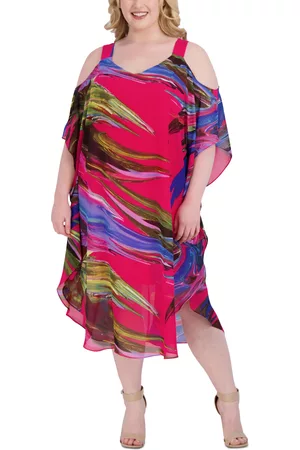 Robbie Bee Women Tunic Dresses - Plus Size Cold-Shoulder Caftan Dress