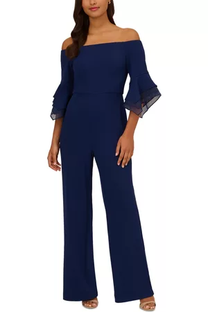 Adrianna Papell Women Off the shoulder Jumpsuits - Women's Off-The-Shoulder Organza Crepe Jumpsuit