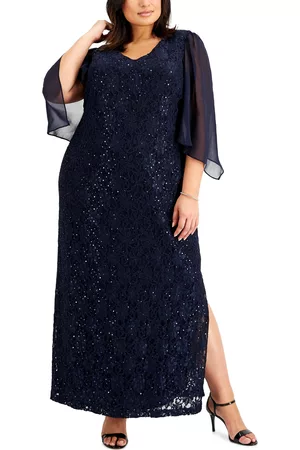 Connected Women Evening Dresses & Gowns - Plus Size Sheer-Sleeve Lace Gown