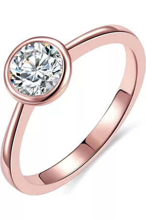 Rachel Glauber Rose Gold Rings - Ra 18K Rose Gold Plated with Cubic Zirconia Modern Bezel Promise Engagement Ring