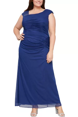 Alex Evenings Women Sleeveless Dresses - Plus Size Sleeveless Ruched Rhinestone-Detail Gown