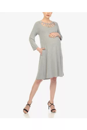White Mark Women Casual Dresses - Women's Maternity Cross Neckline Swing 3/4 Sleeve Dress