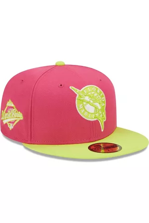 New Era Men Hats - Men's Pink, Lime Green Florida Marlins 1997 World Series Champions Cooperstown Collection Beetroot Cyber 59FIFTY Fitted Hat