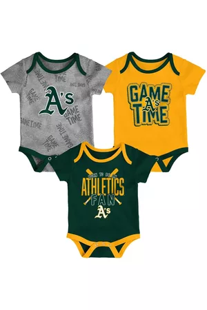 Outerstuff Girls Swimsuits - Newborn and Infant Boys and Girls Oakland Athletics Green, Gold, Heathered Gray Game Time Three-Piece Bodysuit Set