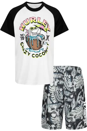 Hurley Boys Swim Shorts - Toddler Boys Floral Print Coconut Swim T-shirt and Shorts, 2 Piece Set