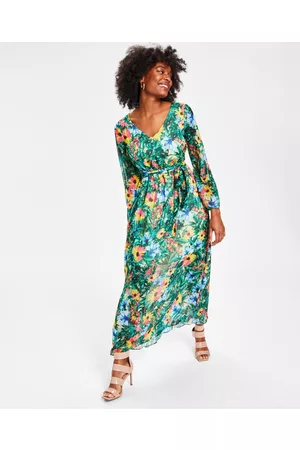 Inc International Concepts Women Long Sleeve Maxi Dresses - Women's Floral-Print Long-Sleeve V-Neck Maxi Dress, Created for Macy's