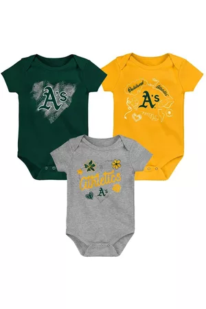 Outerstuff Girls Swimsuits - Infant Boys and Girls Green, Gold, Gray Oakland Athletics Batter Up 3-Pack Bodysuit Set