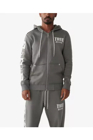 True Religion Logo Zip Up Hoodie in White for Men