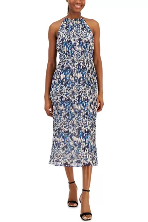 Anne Klein Women Printed & Patterned Dresses - Women's Printed High-Neck Pleated Midi Dress