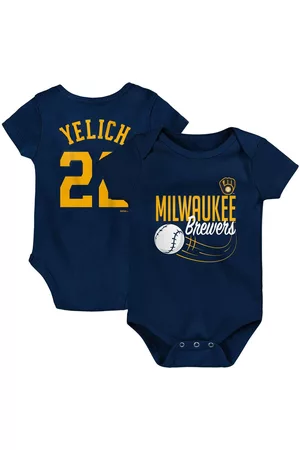 Outerstuff Girls Swimsuits - Newborn and Infant Boys and Girls Christian Yelich Milwaukee Brewers Slugger Name and Number Bodysuit