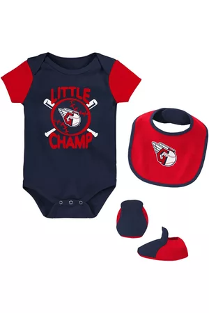 Outerstuff Newborn and Infant Boys and Girls Navy, Red Cleveland Guardians Little Champ Three-Pack Bodysuit Bib and Booties Set - Navy, Red