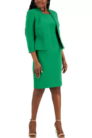 Le Suit Women Office & Work Dresses - Crepe Open Front Jacket & Crewneck Sheath Dress Suit, Regular and Petite Sizes