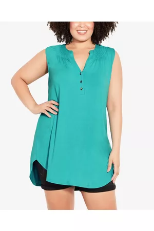 Avenue Women Tunics - Plus Size Smock Henley Tunic Top