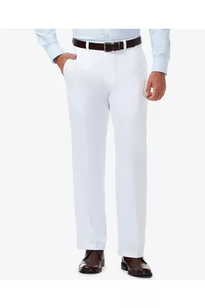 HAGGAR Men Stretch Pants - Men's Cool 18 Pro Classic-Fit Expandable Waist Flat Front Stretch Dress Pants