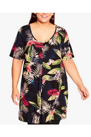 Avenue Women Tunics - Plus Size Liv Pleat Print Tunic Top