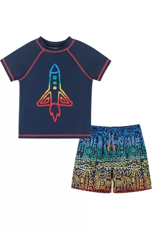 Andy & Evan Boys Swim Shorts - Toddler/Child Boys Short Sleeve Rashguard Set