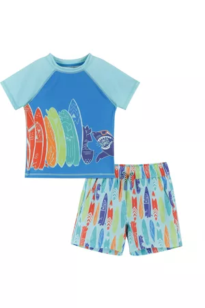 Andy & Evan Boys Swim Shorts - Toddler/Child Boys Short Sleeve Rashguard Set
