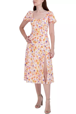 BCBGeneration Women Puff Sleeve & Puff Shoulder Dresses - Women's Printed Puff-Sleeve Midi Dress