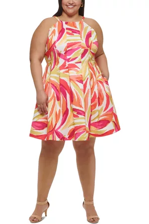 Vince Camuto Women Printed & Patterned Dresses - Plus Size Printed Halter Fit & Flare Dress