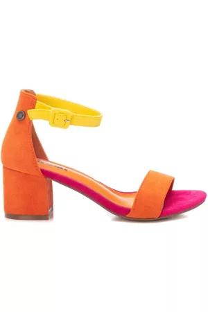 Xti Women Heeled Sandals - Women's Block Heel Suede Sandals By , 17079002 Orange With Multicolor Accent