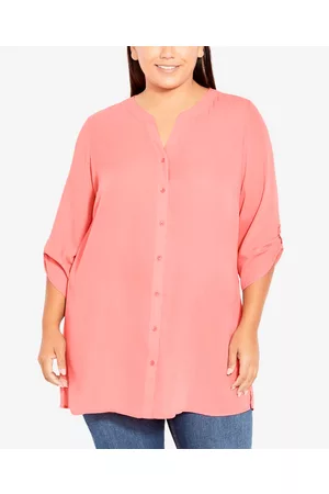 Avenue Women Tunics - Plus Size Button Front Tunic Top