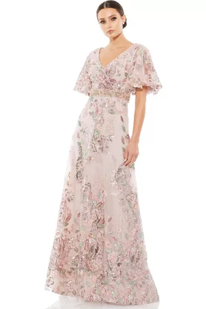 Mac Duggal Women Printed & Patterned Dresses - Women's Floral Embellished Short Sleeve Gown