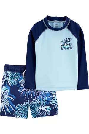 Carters Boys Swim Shorts - Toddler Boys Long Sleeved Rash Guard Swimsuit With Drawstring Shorts, 2 Piece Set