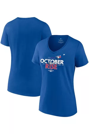 Fanatics Women Sports T-Shirts - Women's Branded Toronto Blue Jays 2022 Postseason Locker Room V-Neck T-shirt