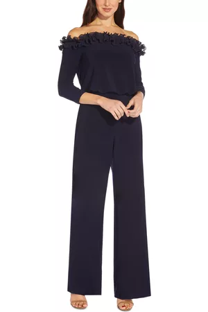 Adrianna Papell Women Off the shoulder Jumpsuits - Women's Off-The-Shoulder Ruffled Blouson Jumpsuit