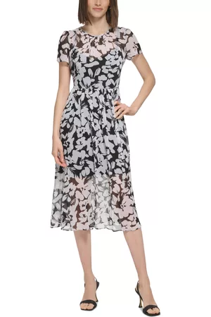 Calvin Klein Women Printed & Patterned Dresses - Women's Printed Chiffon Short-Sleeve Midi Dress