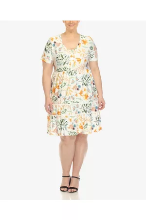 White Mark Plus Size Floral Short Sleeve Knee Length Dress