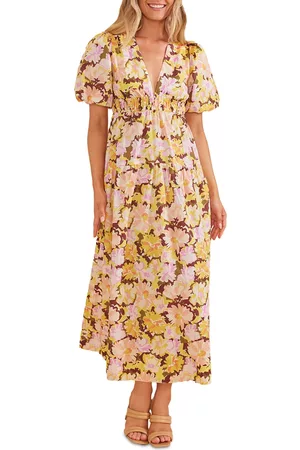 Minkpink Women Puff Sleeve & Puff Shoulder Dresses - Women's Zoey Cotton Puff-Sleeve Midi Dress