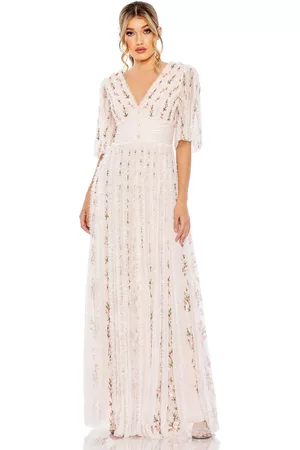 Mac Duggal Women Evening Dresses & Gowns - Women's Floral Ruffle Detail Long V-Neck Gown