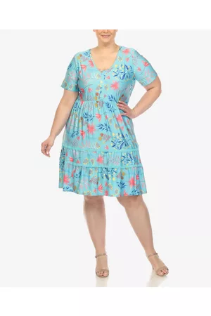 White Mark Plus Size Floral Short Sleeve Knee Length Dress