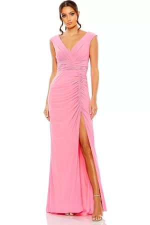 Mac Duggal Women Sleeveless Dresses - Women's Ieena Sleeveless Side Ruched Slit Gown