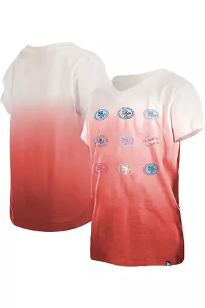 New Era Girls Sports T-Shirts - Big Girls San Francisco 49ers Multi Logo Ombre V-Neck T-shirt