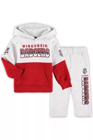 Outerstuff Girls Sports Hoodies - Toddler Boys and Girls Heather Gray, Red Wisconsin Badgers Playmaker Pullover Hoodie and Pants Set