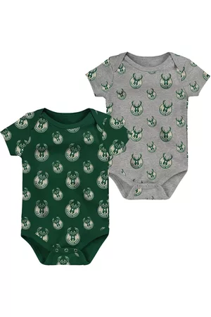 Outerstuff Girls Swimsuits - Infant Boys and Girls Hunter Green, Gray Milwaukee Bucks Two-Pack Double Up Bodysuit Set