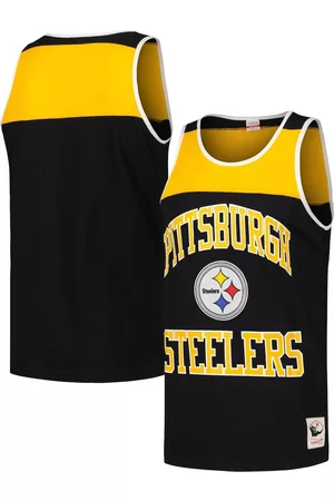 Mitchell & Ness Men Tank Tops - Men's Black and Gold Pittsburgh Steelers Heritage Colorblock Tank Top