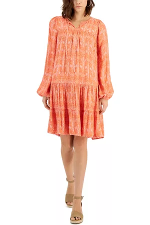 Style & Co Women Long Sleeve Dresses - Women's Printed Long Sleeve Tiered Peasant Dress, Created for Macy's