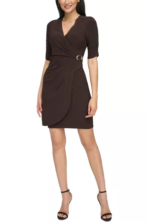 Jessica Howard Women Ruched Dresses - Women's Ruched Faux-Wrap Dress