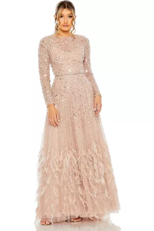 Mac Duggal Women Evening Dresses & Gowns - Women's Disc Embellished Sequin Gown with Feather Detail