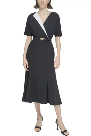 Calvin Klein Women Asymmetrical Dresses - Women's Asymmetric Surplice Belted Dress