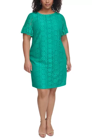 Jessica Howard Women Short & Mini Dresses - Plus Size Lace Short-Sleeve Shift Dress