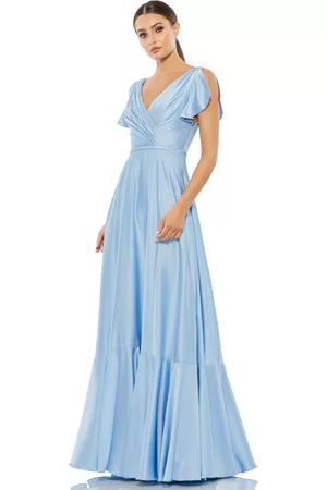 Mac Duggal Women Evening Dresses & Gowns - Women's Ieena Flounce Short Sleeve Satin A Line Gown