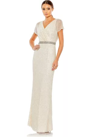 Mac Duggal Women Evening Dresses & Gowns - Women's Beaded Butterfly Sleeve Column Gown