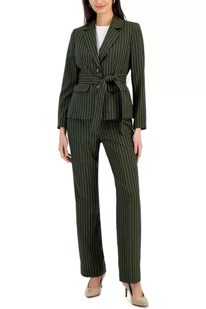 Le Suit Women Suits - Women's Striped Belted Pantsuit, Regular & Petite Sizes